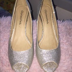 Silver sparkle heels
